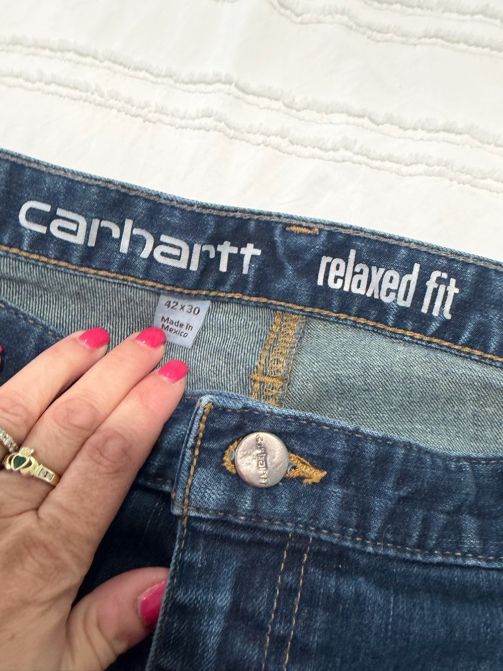 Carhartt Men's Dark Blue Straight-Leg Work Jeans - Picture 2 of 3